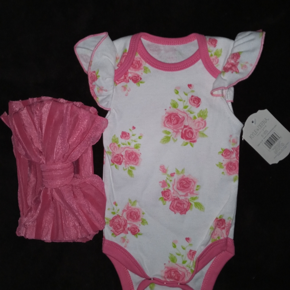Baby Girl Pink Onesie with Headband 0-3m